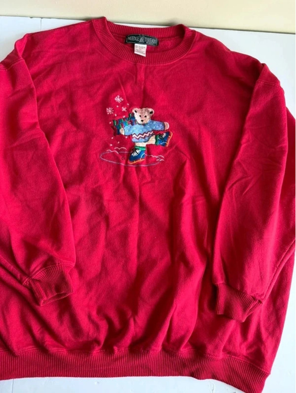 Vintage Needle & Threads Woman Ice Skating Bear Sweatshirt Red Size 3X
